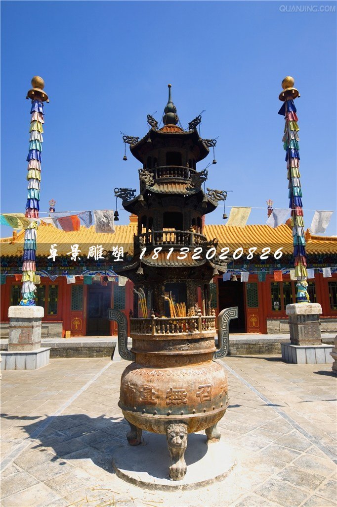 寺廟銅香爐，三足香爐銅雕