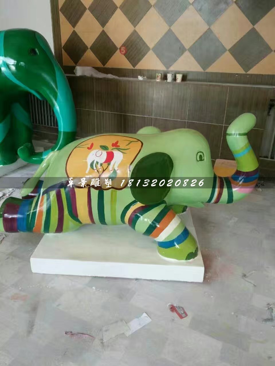 卡通小象雕塑，玻璃鋼彩繪動物雕塑 (6)