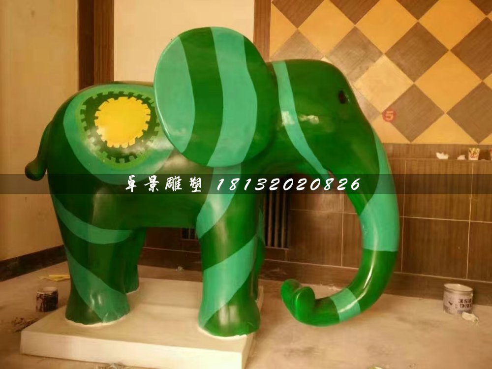 卡通小象雕塑，玻璃鋼彩繪動物雕塑 (1)