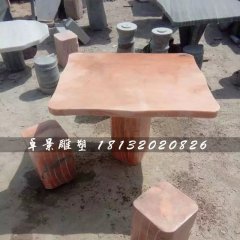 晚霞紅桌椅石雕，公園桌椅石雕