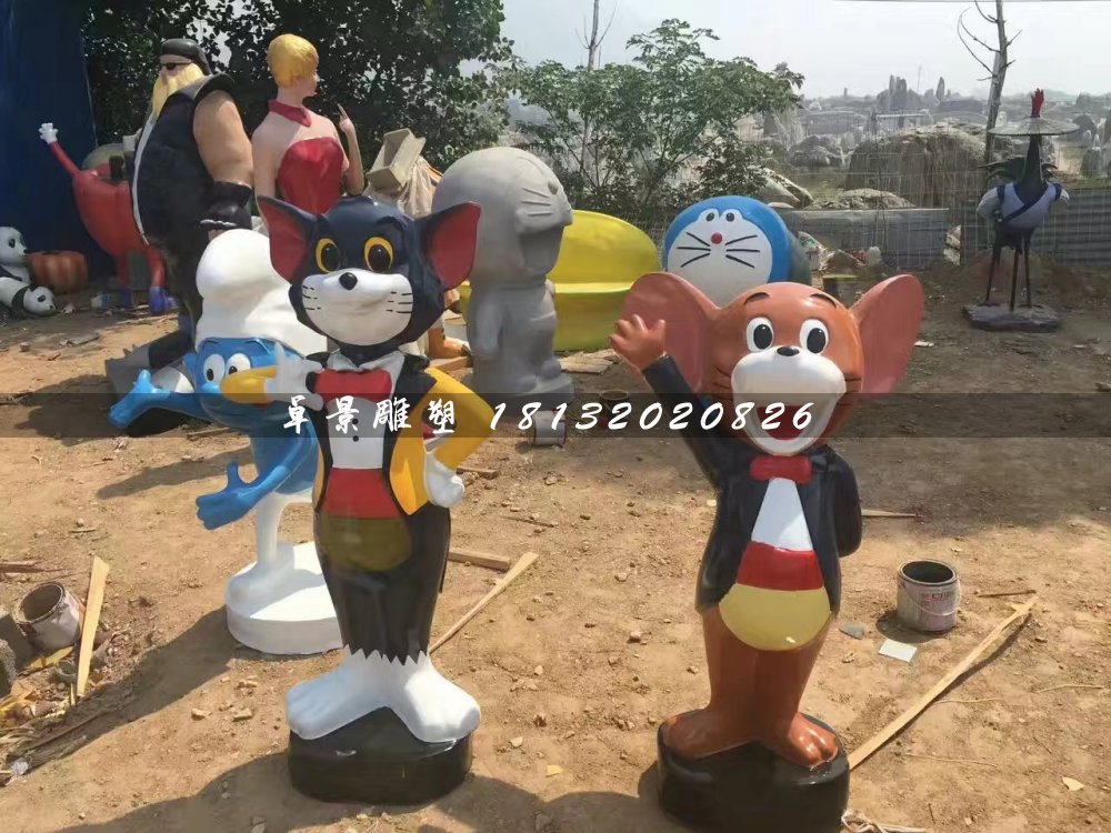 貓和老鼠雕塑，玻璃鋼卡通雕塑