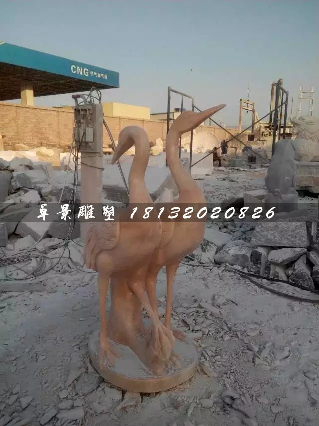 石雕仙鶴，大理石動物雕塑 (4)