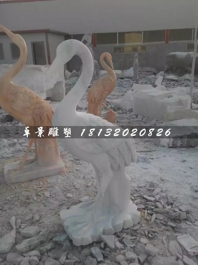 石雕仙鶴，大理石動物雕塑 (3)