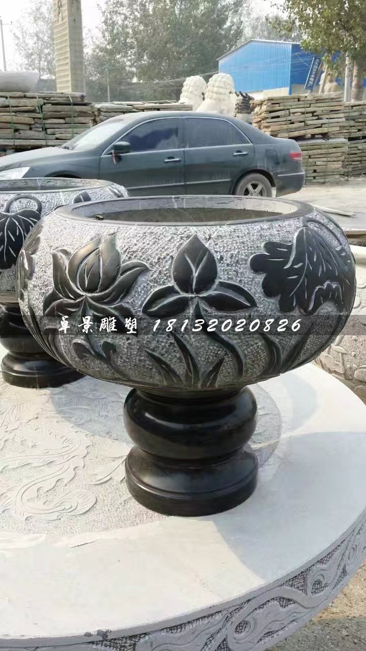青石花盆，青石花盆雕塑 (1)