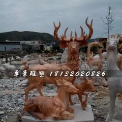 晚霞紅鹿石雕，公園動物石雕