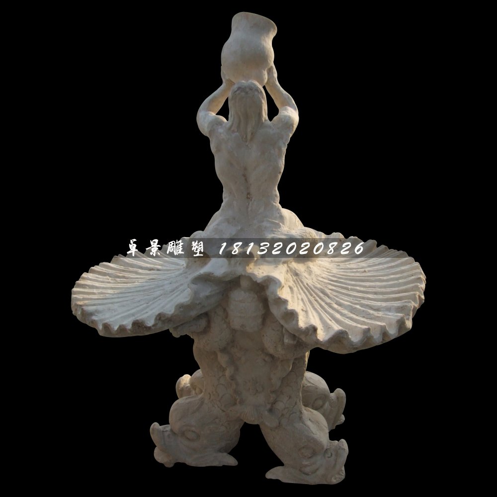 景觀石雕，晚霞紅人物石噴泉 (1)