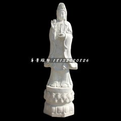 觀音菩薩石雕，漢白玉立式觀音