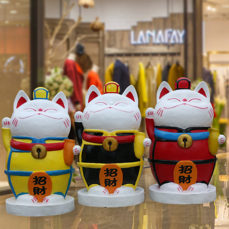 玻璃鋼招財貓雕塑，卡通擺件雕塑 (2)