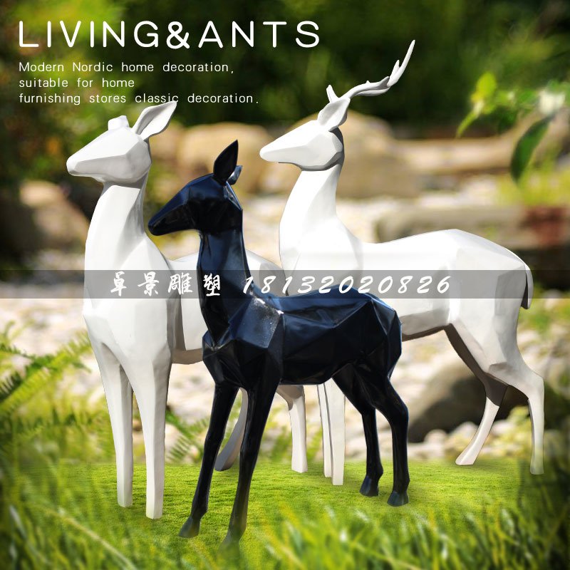 抽象動物，玻璃鋼小鹿雕塑 (2)