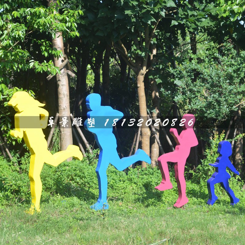 抽象人物跑步雕塑，玻璃鋼烤漆雕塑