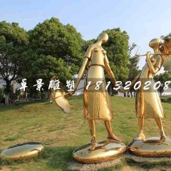姐妹倆雕塑，不銹鋼抽象人物