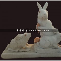 小白兔吃胡蘿卜石雕，公園動物石雕