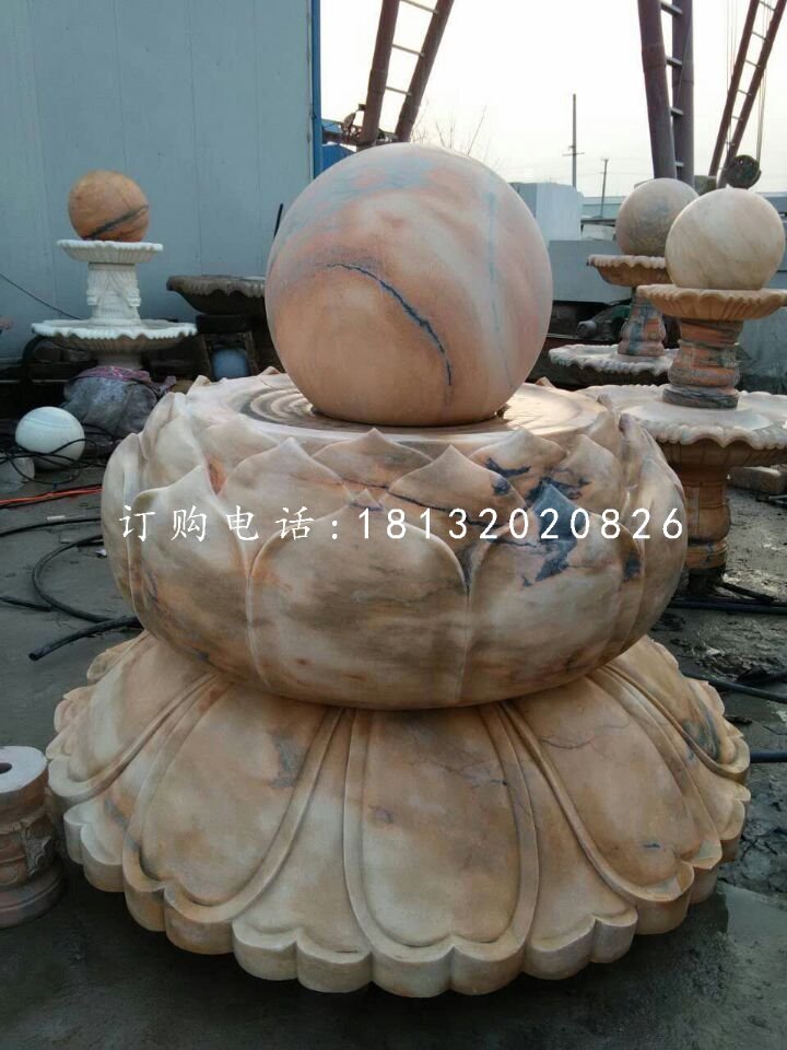 蓮花臺風水球石雕晚霞紅風水球雕塑