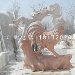 公雞石雕晚霞紅動物雕塑