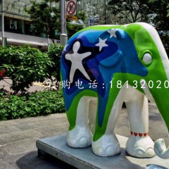 彩色大象雕塑玻璃鋼彩繪動物雕塑