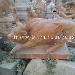 華爾街牛石雕，晚霞紅牛石雕