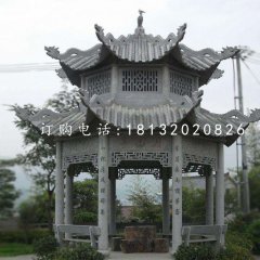 八角涼亭石雕，青石涼亭雕塑