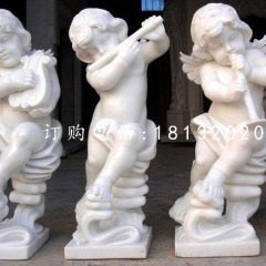 吹拉彈唱小天使石雕，漢白玉小天使