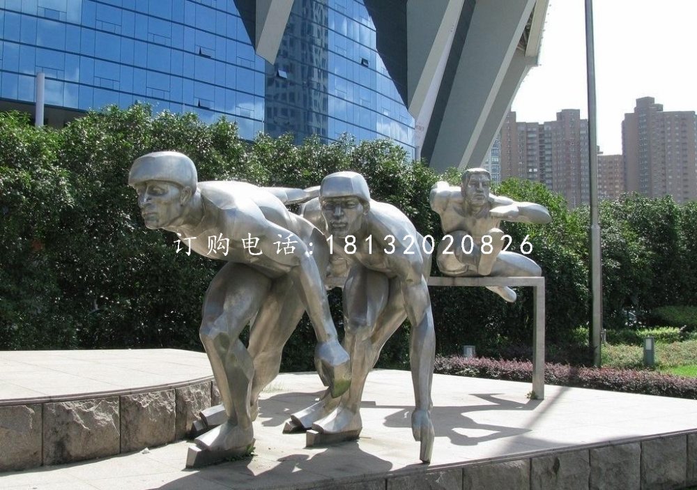 不銹鋼滑冰雕塑，不銹鋼運動員雕塑