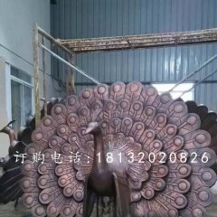 孔雀開屏銅雕，公園動物銅雕