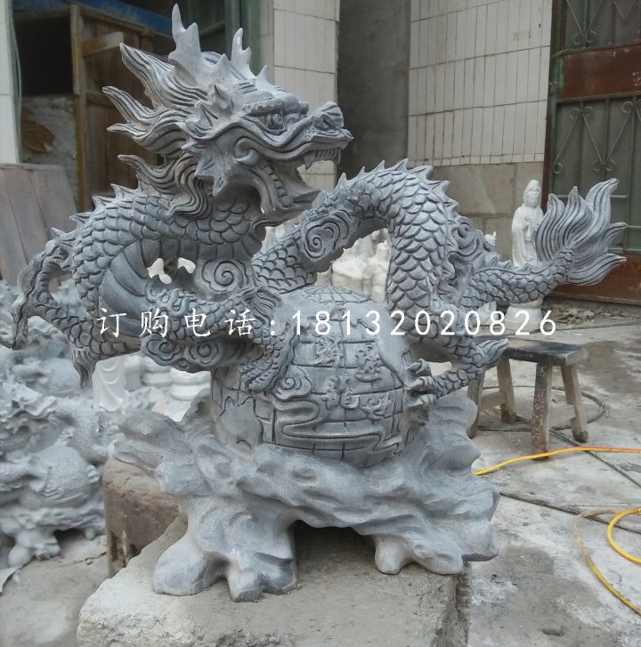 龍行天下石雕，青石龍雕塑