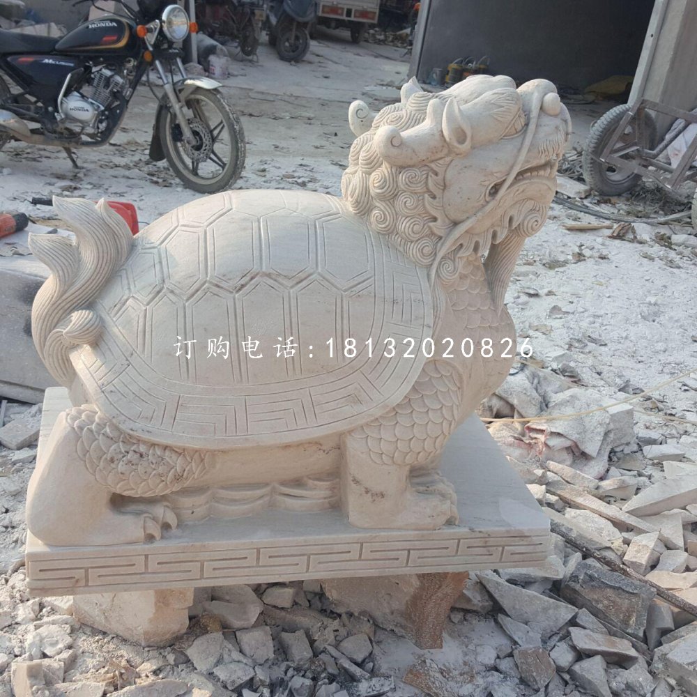 龍龜石雕，晚霞紅龍龜