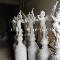 玻璃鋼吹拉彈唱雕塑，四小天使雕塑