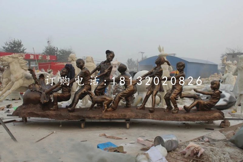 拔蘿卜雕塑，玻璃鋼仿銅小品雕塑