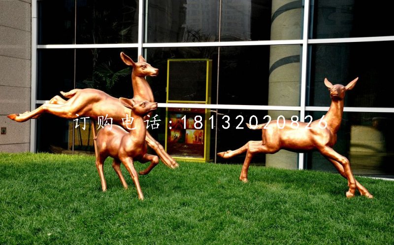 奔跑的小鹿，公園動物銅雕