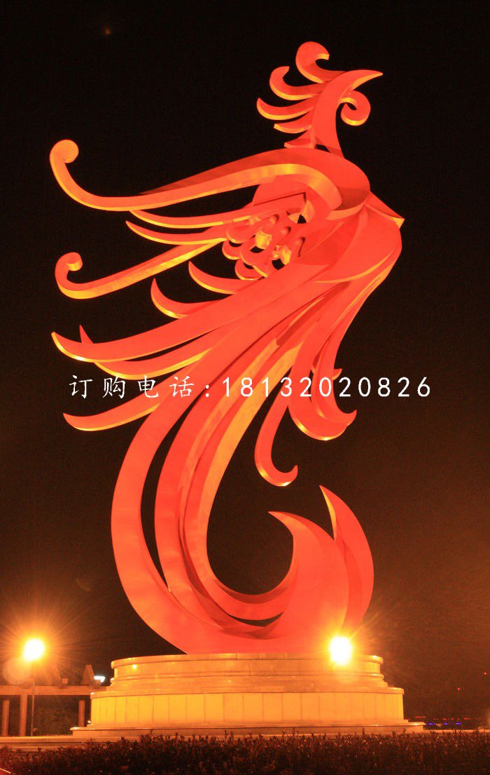 不銹鋼鳳凰雕塑，廣場(chǎng)抽象鳳凰