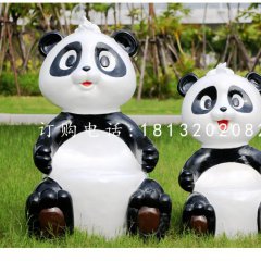 卡通熊貓雕塑，玻璃鋼動物擺件