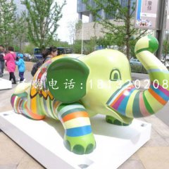 玻璃鋼彩繪動物，小象雕塑