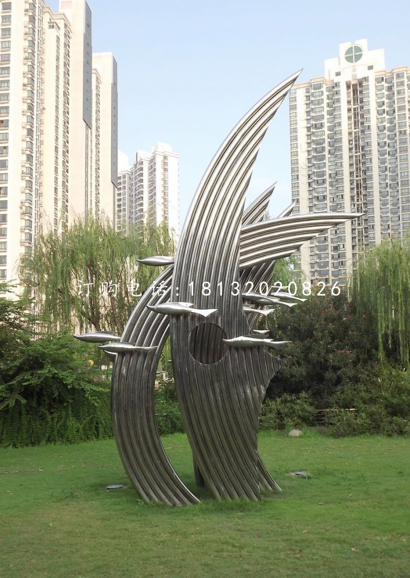 不銹鋼游魚(yú)雕塑，公園景觀(guān)雕塑
