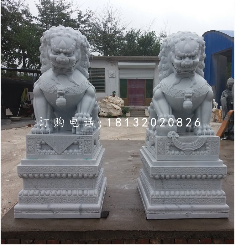 漢白玉看門(mén)獅子動(dòng)物石雕