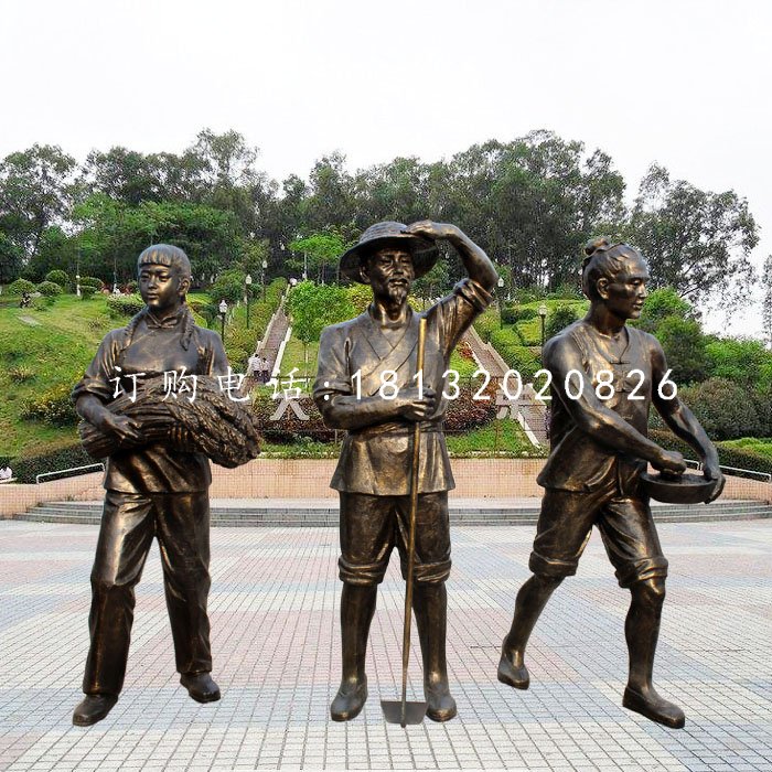 收稻子的人物銅雕，公園景觀銅雕