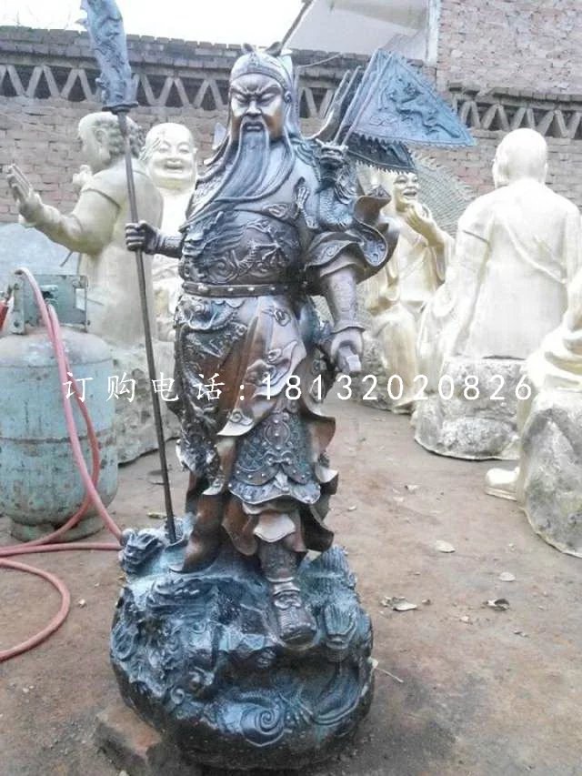 關(guān)公持刀雕塑，武圣人銅雕