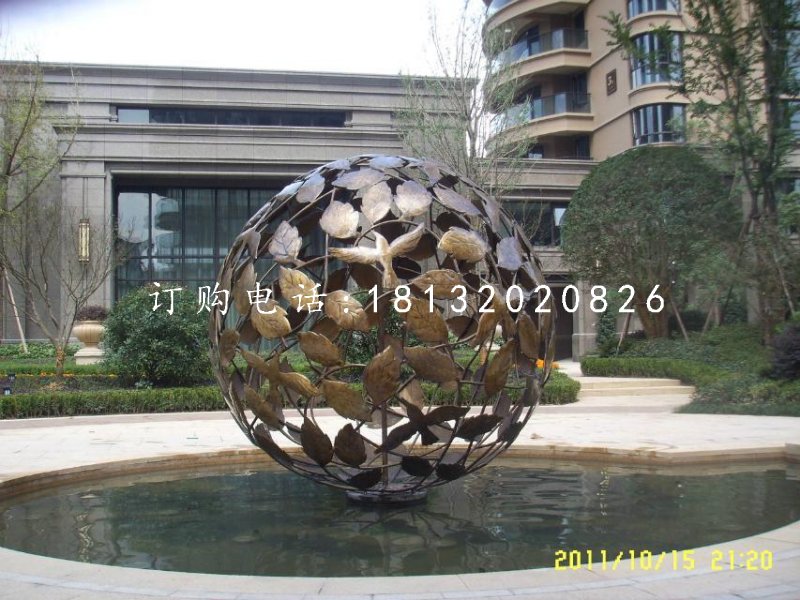 樹葉球銅雕，景觀球銅雕，小區(qū)景觀銅雕