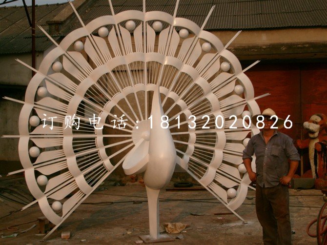 不銹鋼孔雀開屏雕塑，不銹鋼抽象動物雕塑