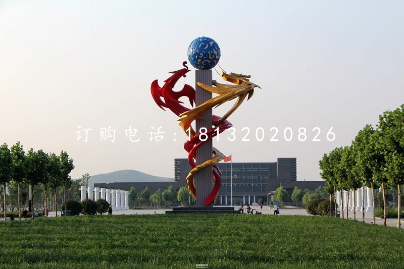 不銹鋼雙龍戲珠雕塑，廣場不銹鋼雕塑