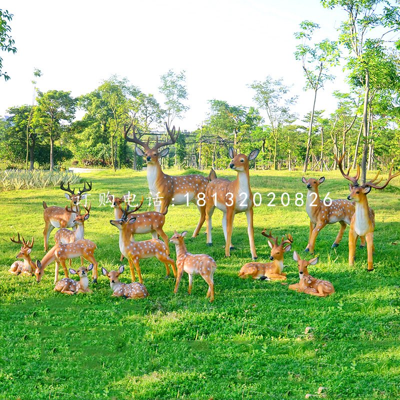 梅花鹿雕塑，玻璃鋼仿真動物雕塑 (8)