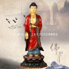 立式如來佛雕塑，玻璃鋼彩繪佛像雕塑