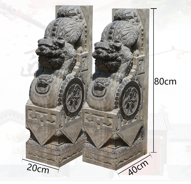 青石獅子門墩，仿古石門墩