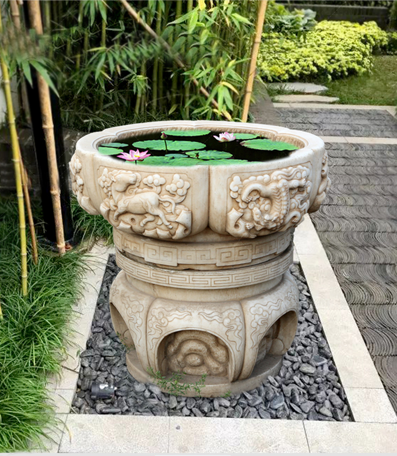 庭院景觀魚缸，石雕魚缸