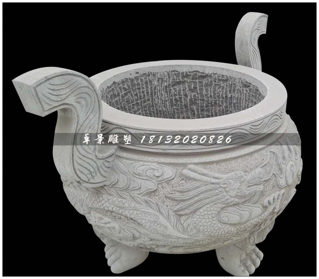 三足香爐石雕，大理石香爐雕塑 (1)
