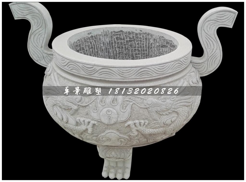 三足香爐石雕，大理石香爐雕塑 (2)