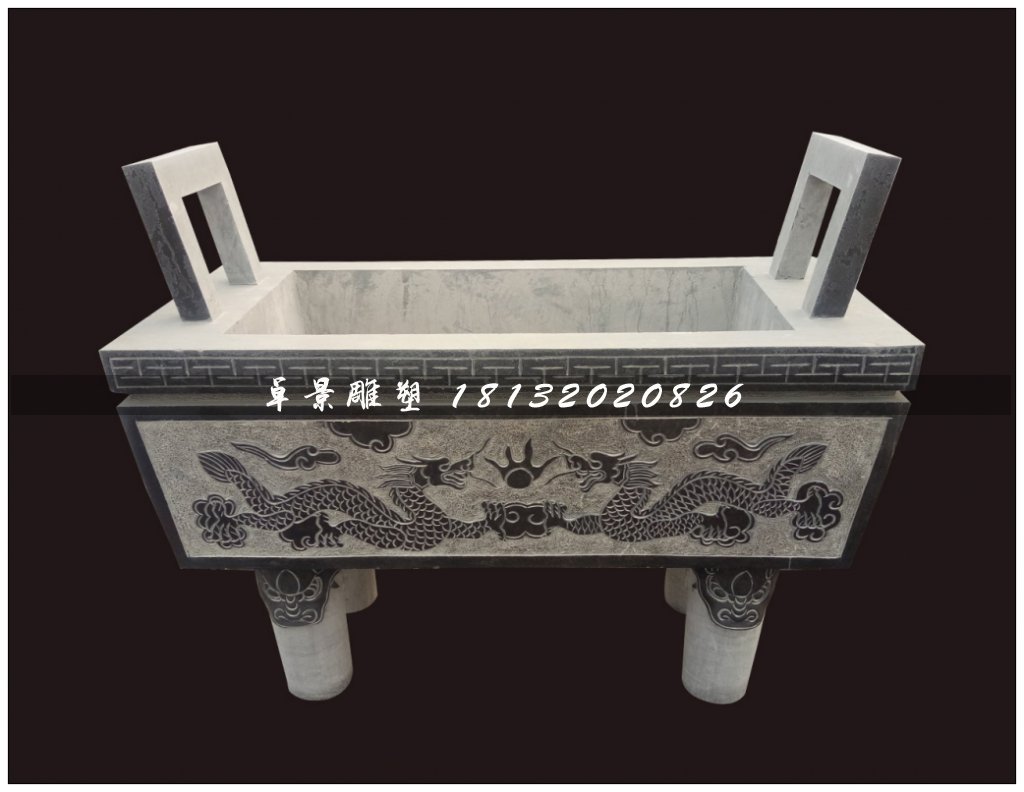 石雕香爐，青石香爐，寺廟方形香爐 (1)