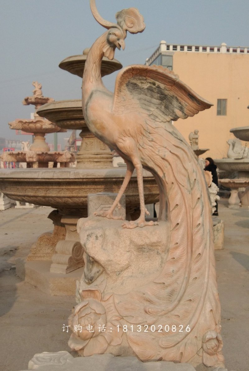 晚霞紅鳳凰石雕，公園動物石雕[1]