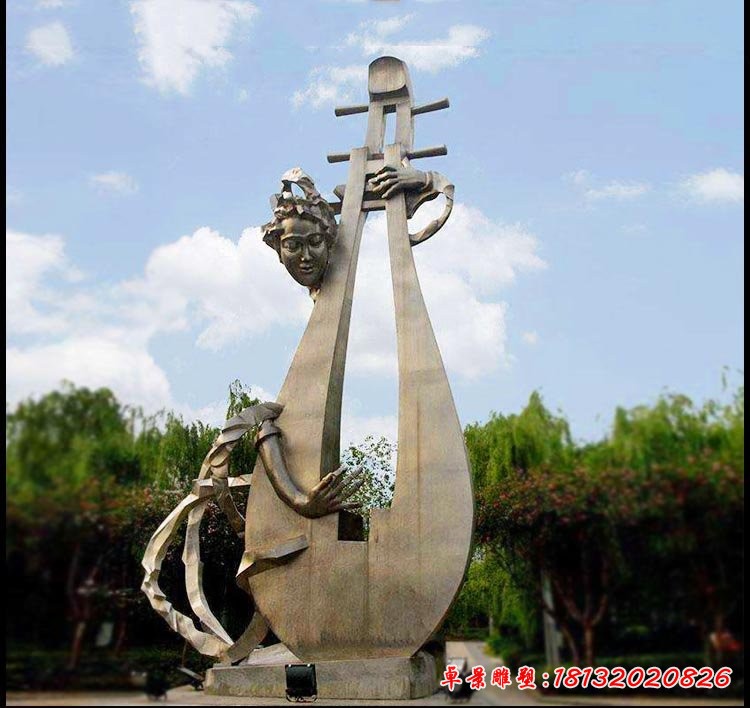 大型抽象創(chuàng)意女人彈琵琶廣場(chǎng)景觀雕塑，人物銅雕塑[1][1]