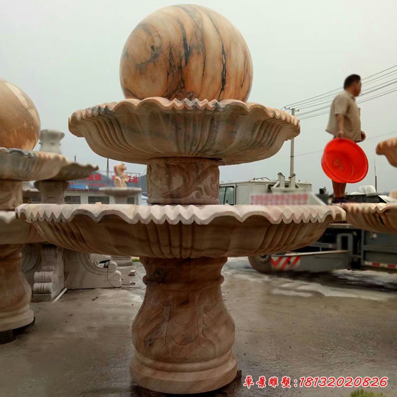 大型石雕風(fēng)水球，晚霞紅景觀石雕[1]