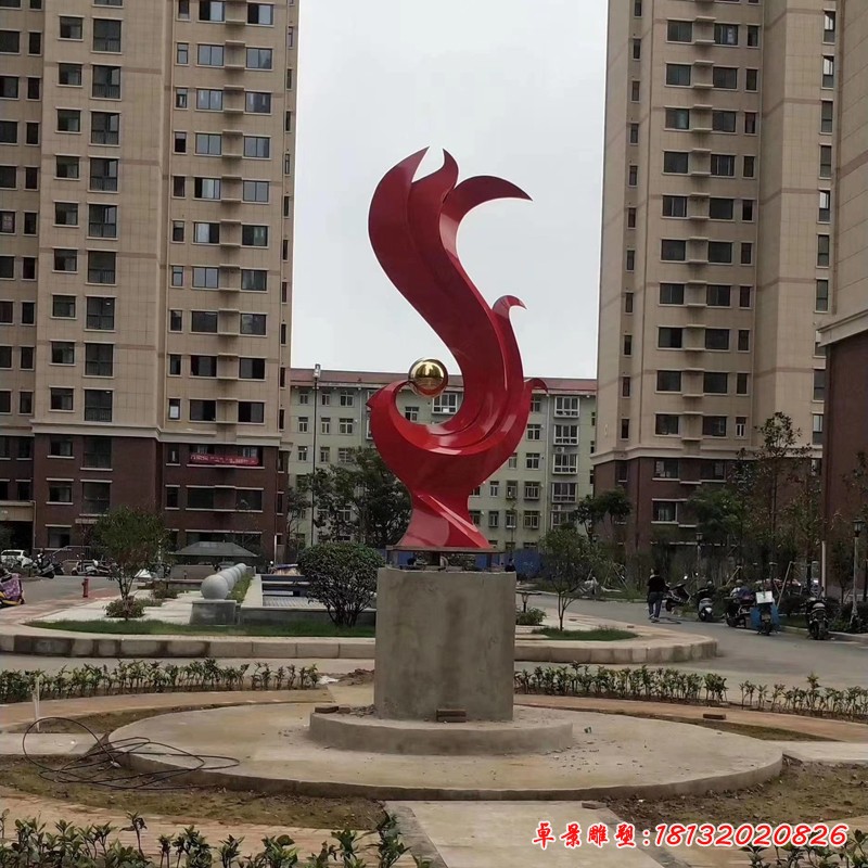 小區不銹鋼抽象鳳凰雕塑